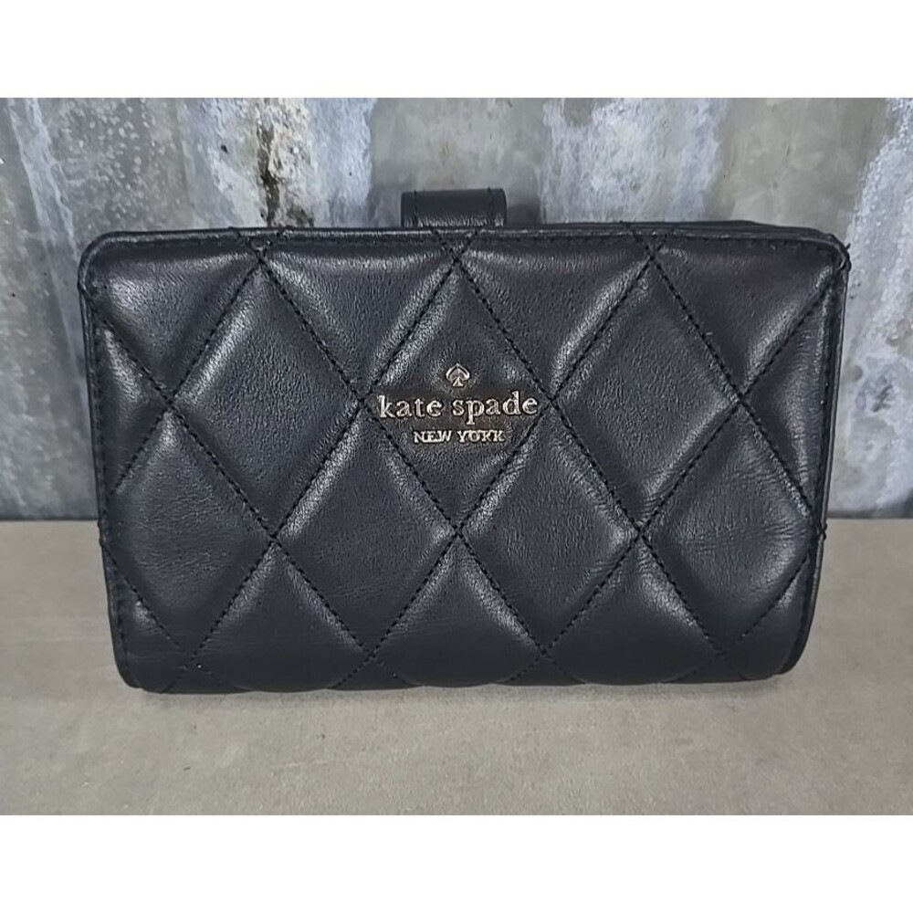 New Kate Spade Carey Medium Bifold Wallet Smooth Quilted Leather Black 5.5x4x1